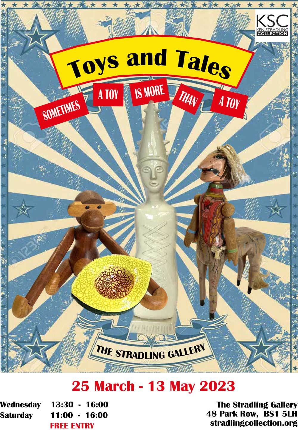 Image: poster for Toys and Tales exhibition 25 Mar-13 May 2023